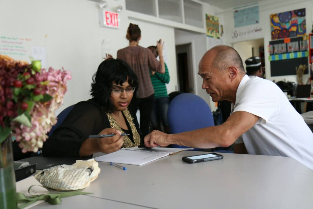 Two persons having a discussion