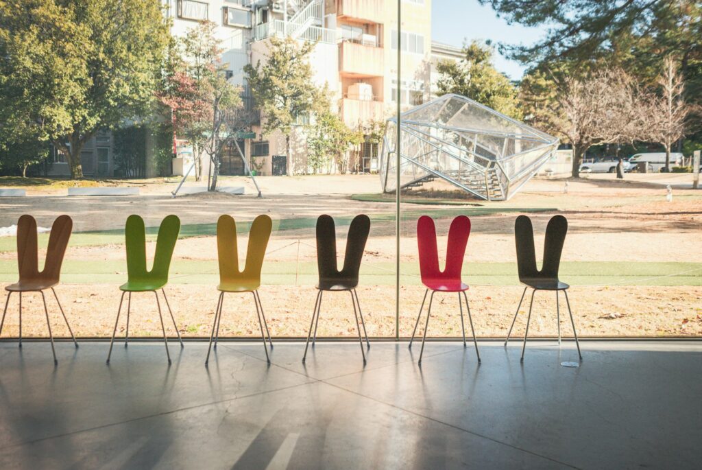 Quirky colorful chairs.