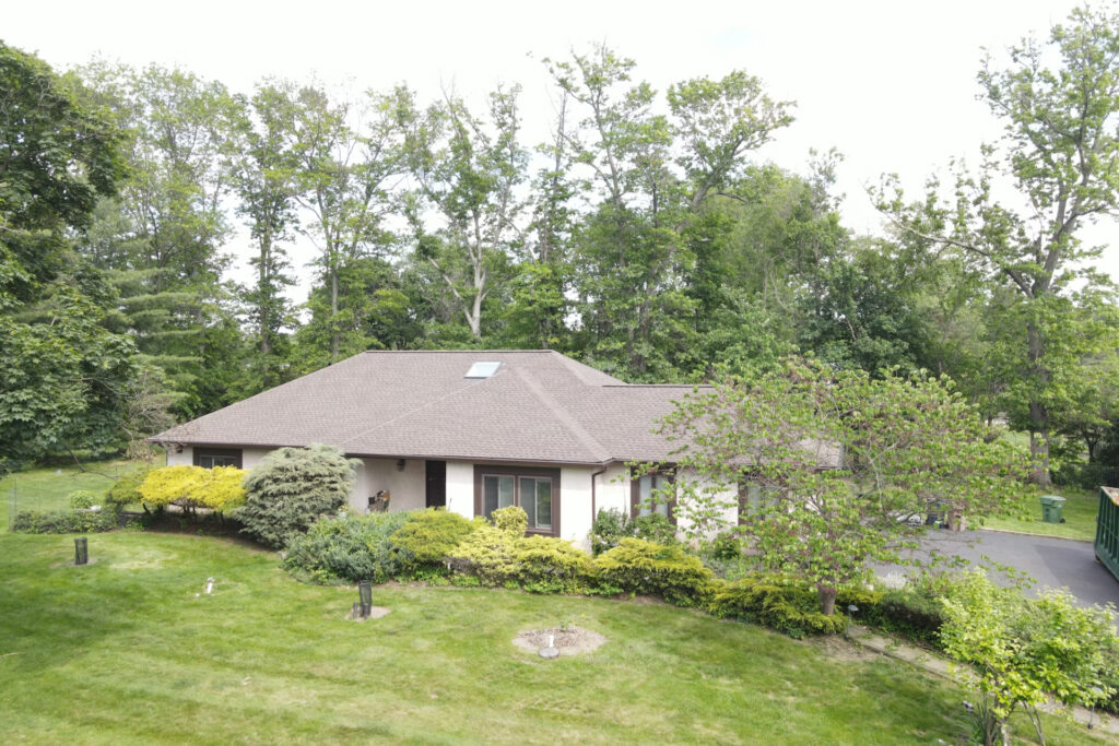 single story house surrounded by greenery