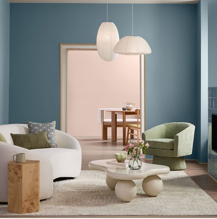 Gray blue wall in living room