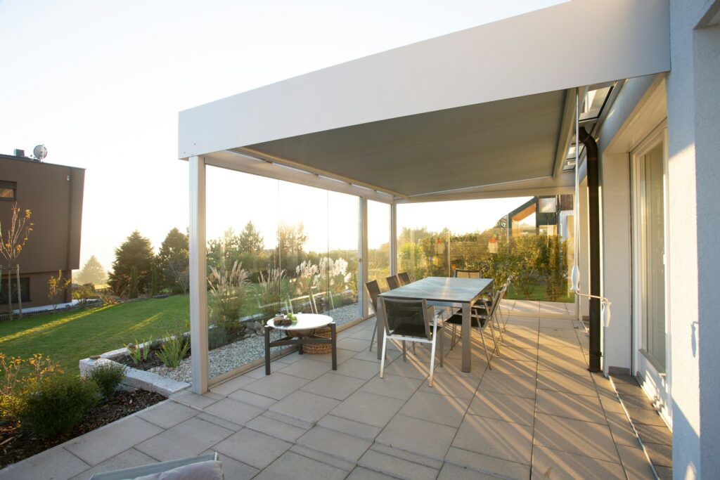 Outdoor dining with shading.