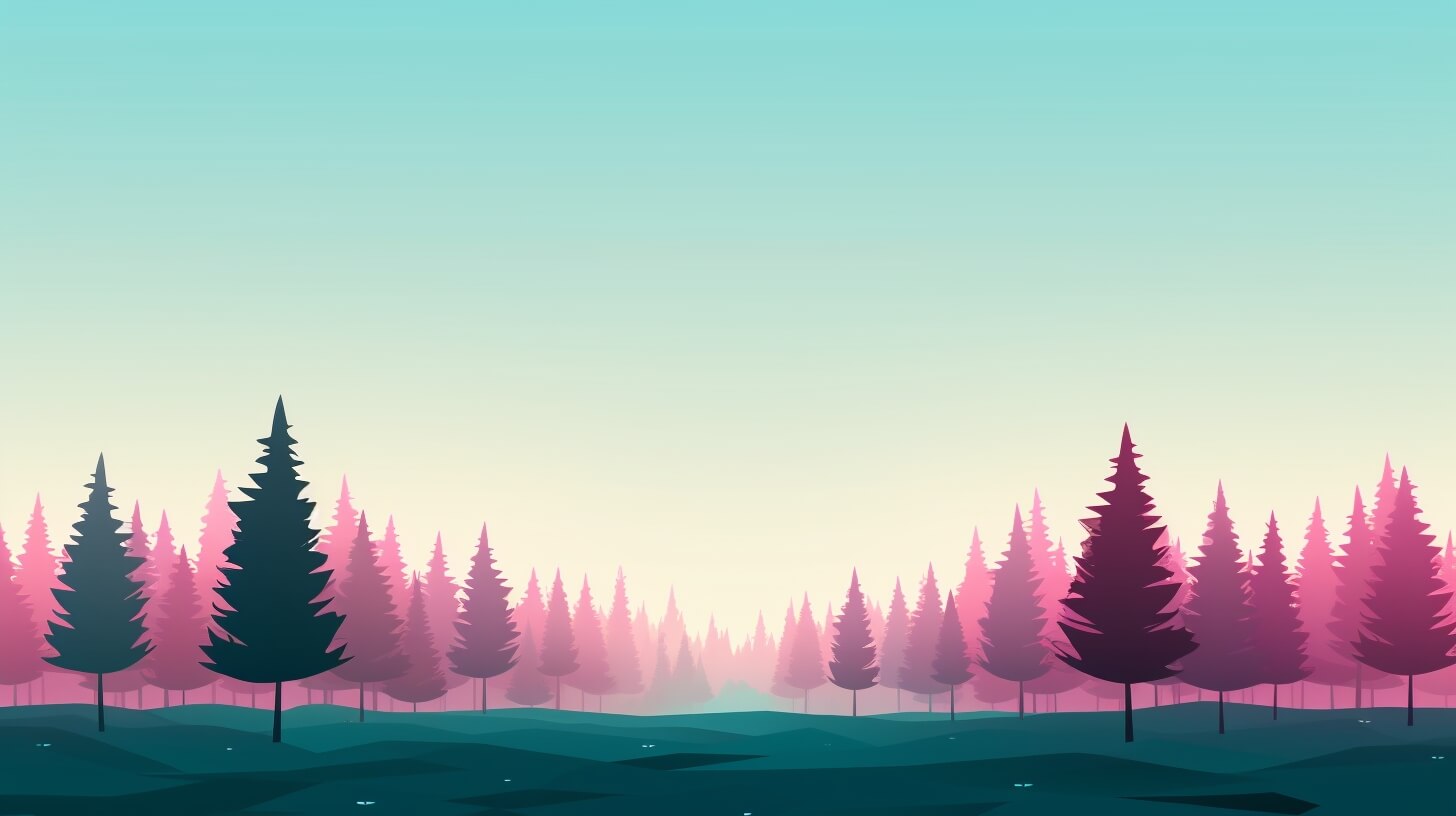 a field of pine trees in front of a sunrise
