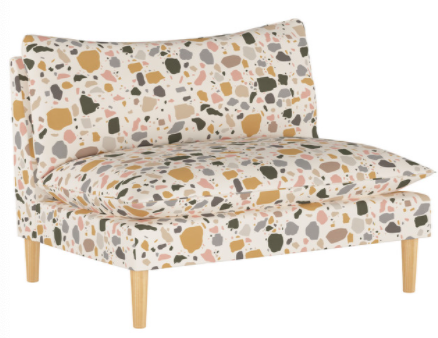 small, cute, patterned loveseat