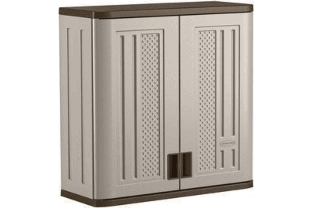 a beige mounted cabinet