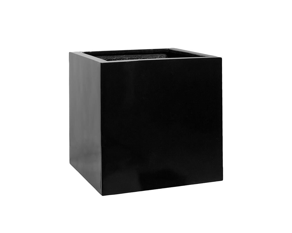 modern black cubed eastvale fiberstone flower pot