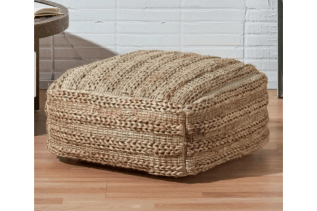 a beige woven fabric footrest