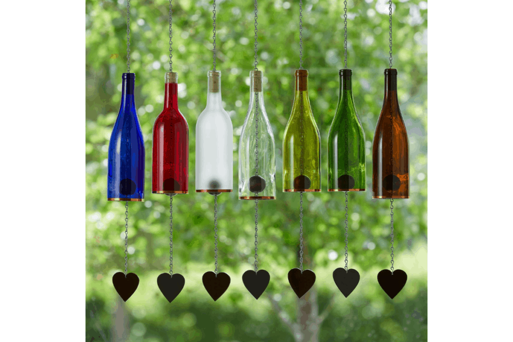 multicolored hanging wine bottle windchimes