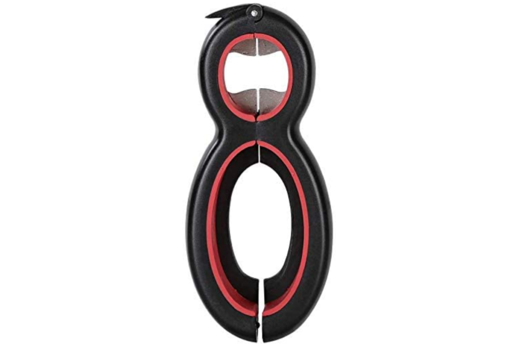 A black and red can opener