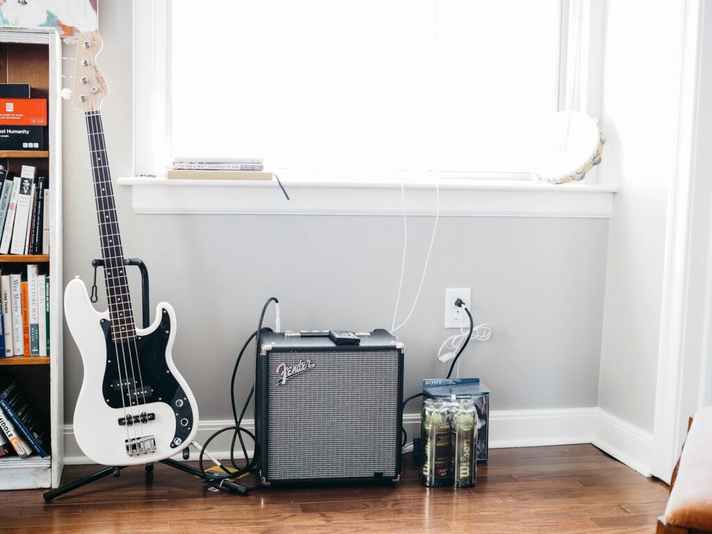 music equipment in a bright room