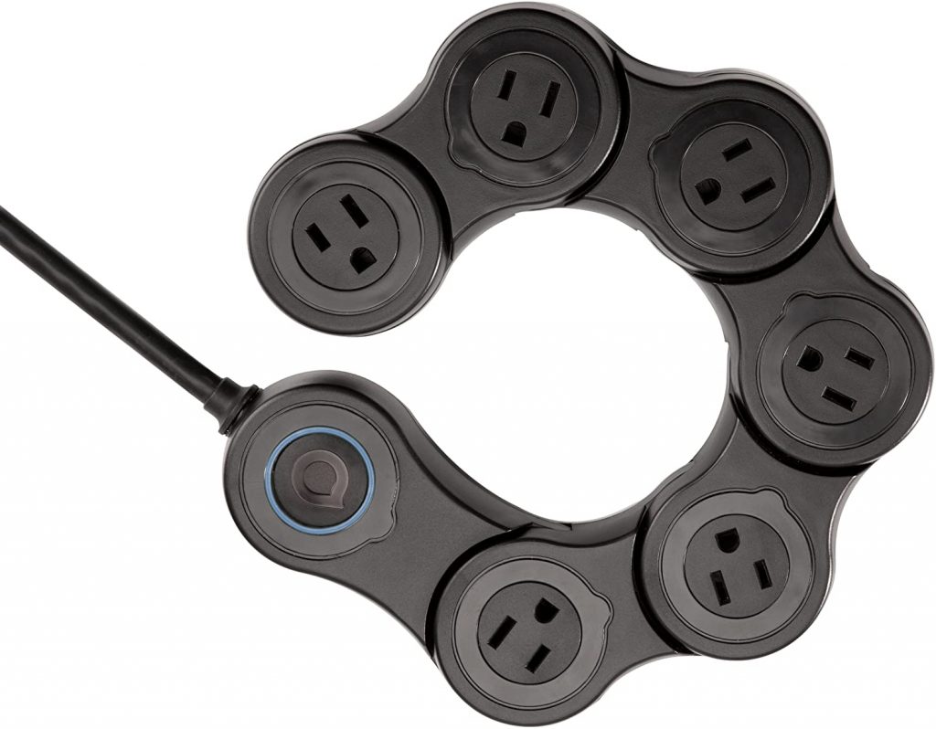 a black pivoting extension cord in a circle shape