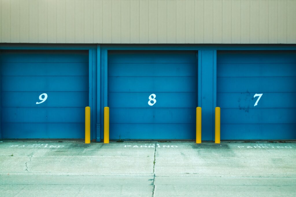 blue numbered garage door storage units for home storage solutions