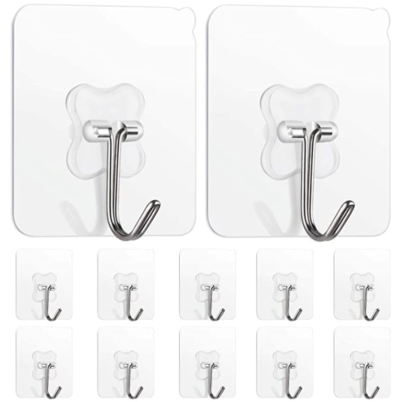 12 piece clear adhesive wall hooks