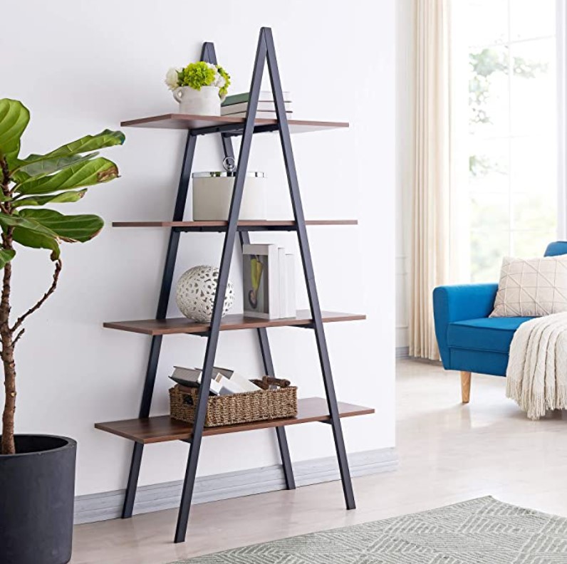 wooden and black 4 tier triangle ladder