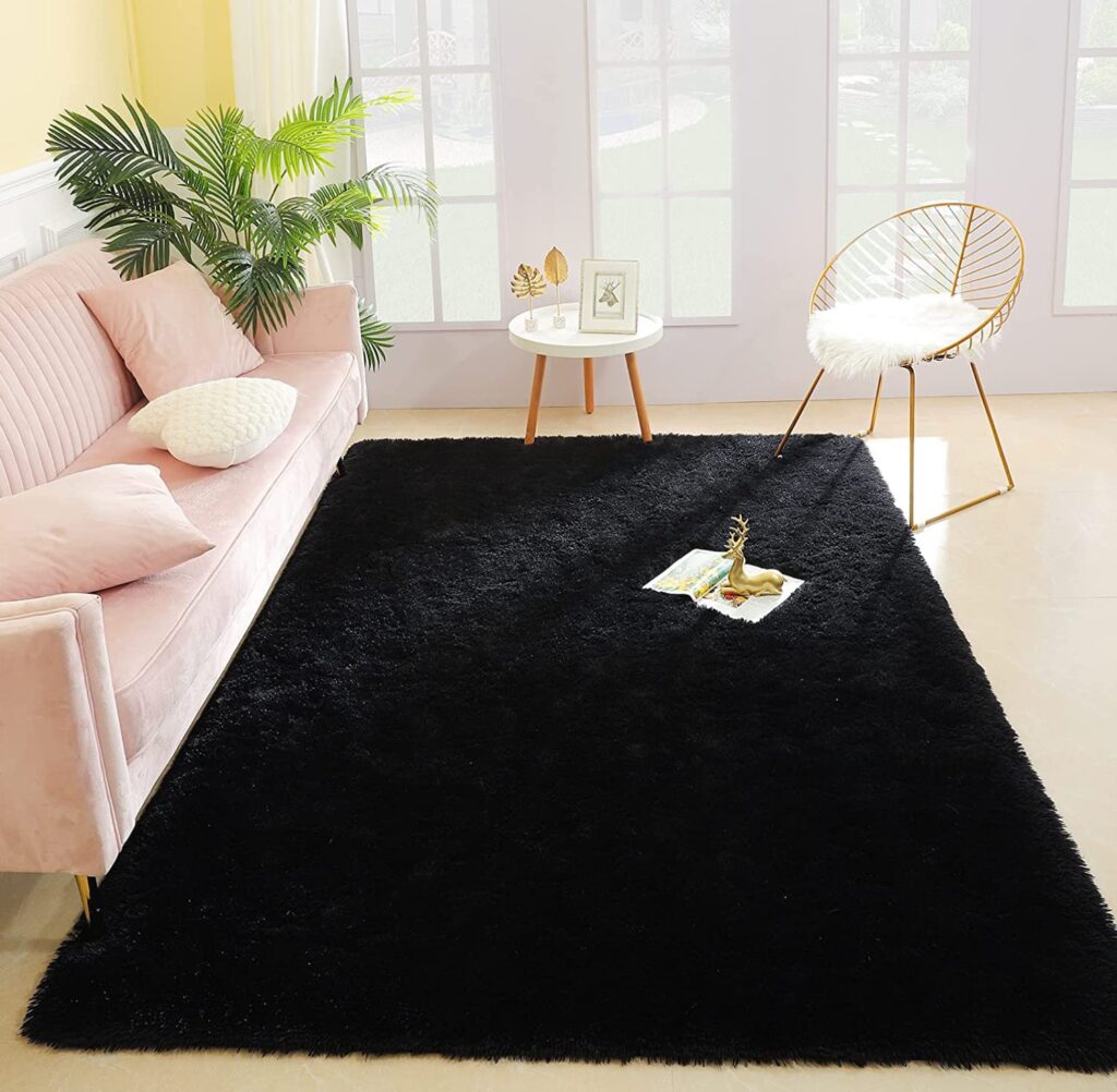 black shaggy soft plush area rug