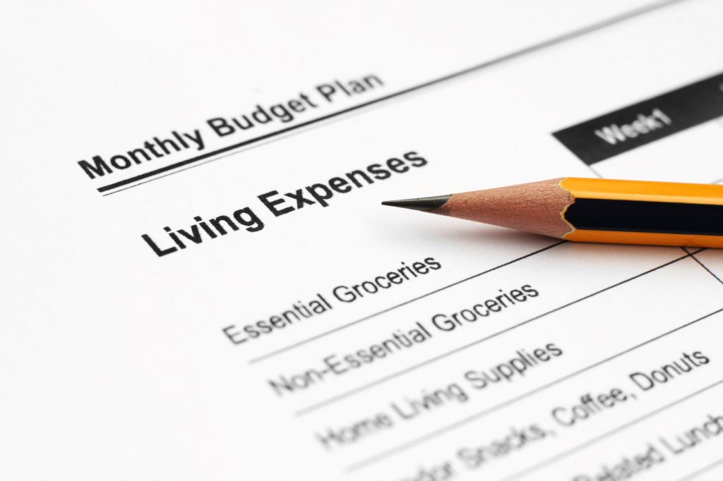a budget sheet for the cost of living
