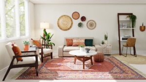 a fun boho living room with a coffee table for your living space