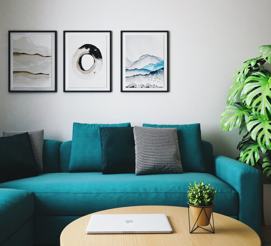 a teal easy-to-move couch