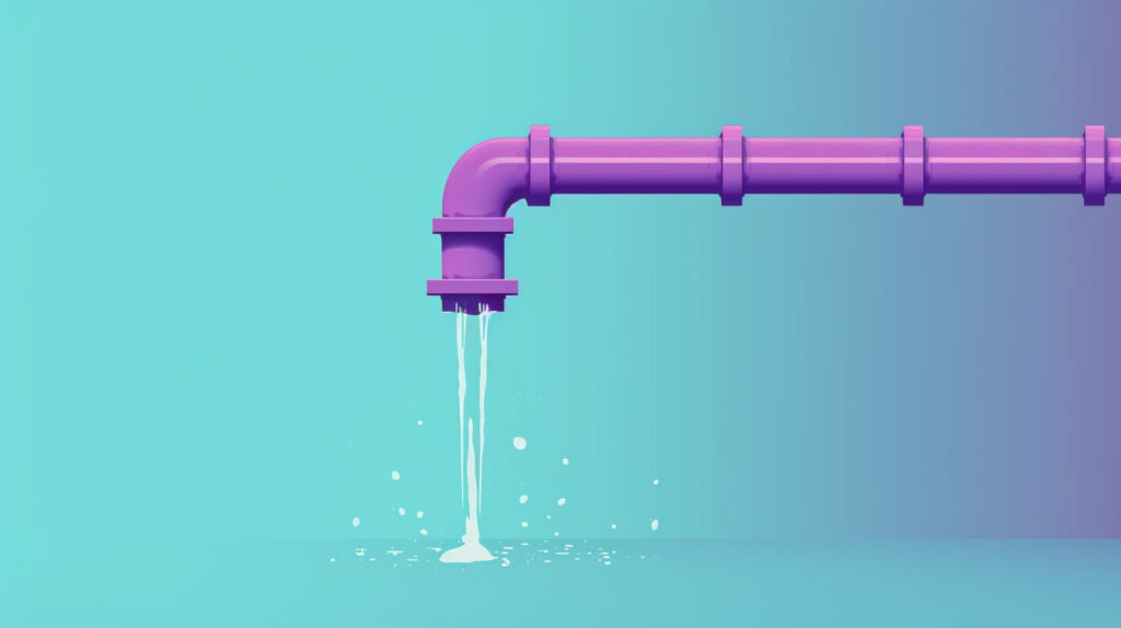 a purple pipe leaking water