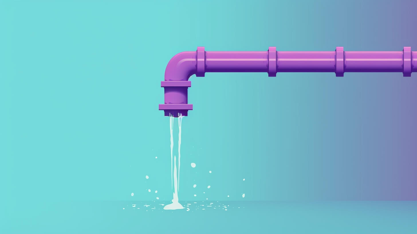 a purple pipe leaking water