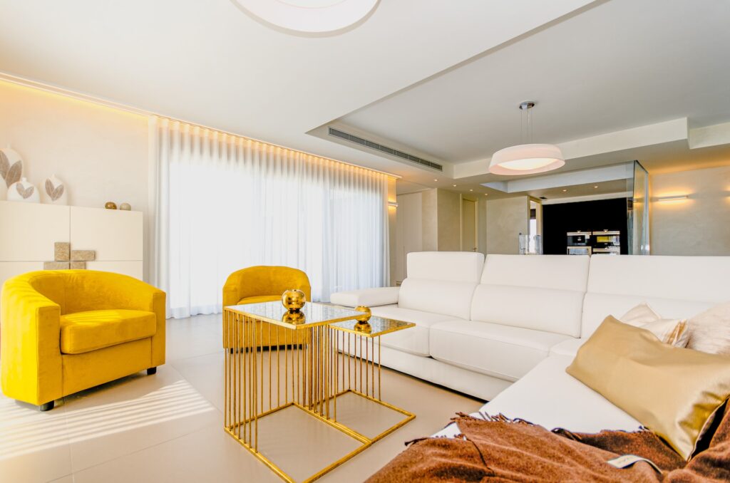 a yellow room with yellow decor