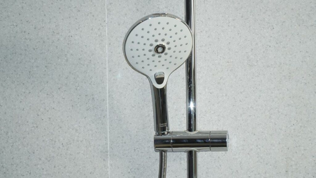 a close up of a shower head for demonstrating how to clean shower head