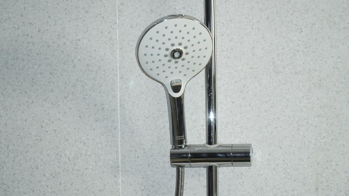 a close up of a shower head for demonstrating how to clean shower head