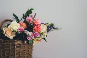 Beautifully grown flowers in a basket