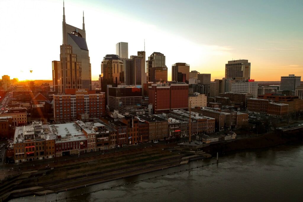 Aerial view of buildings in Nashville, Tennessee