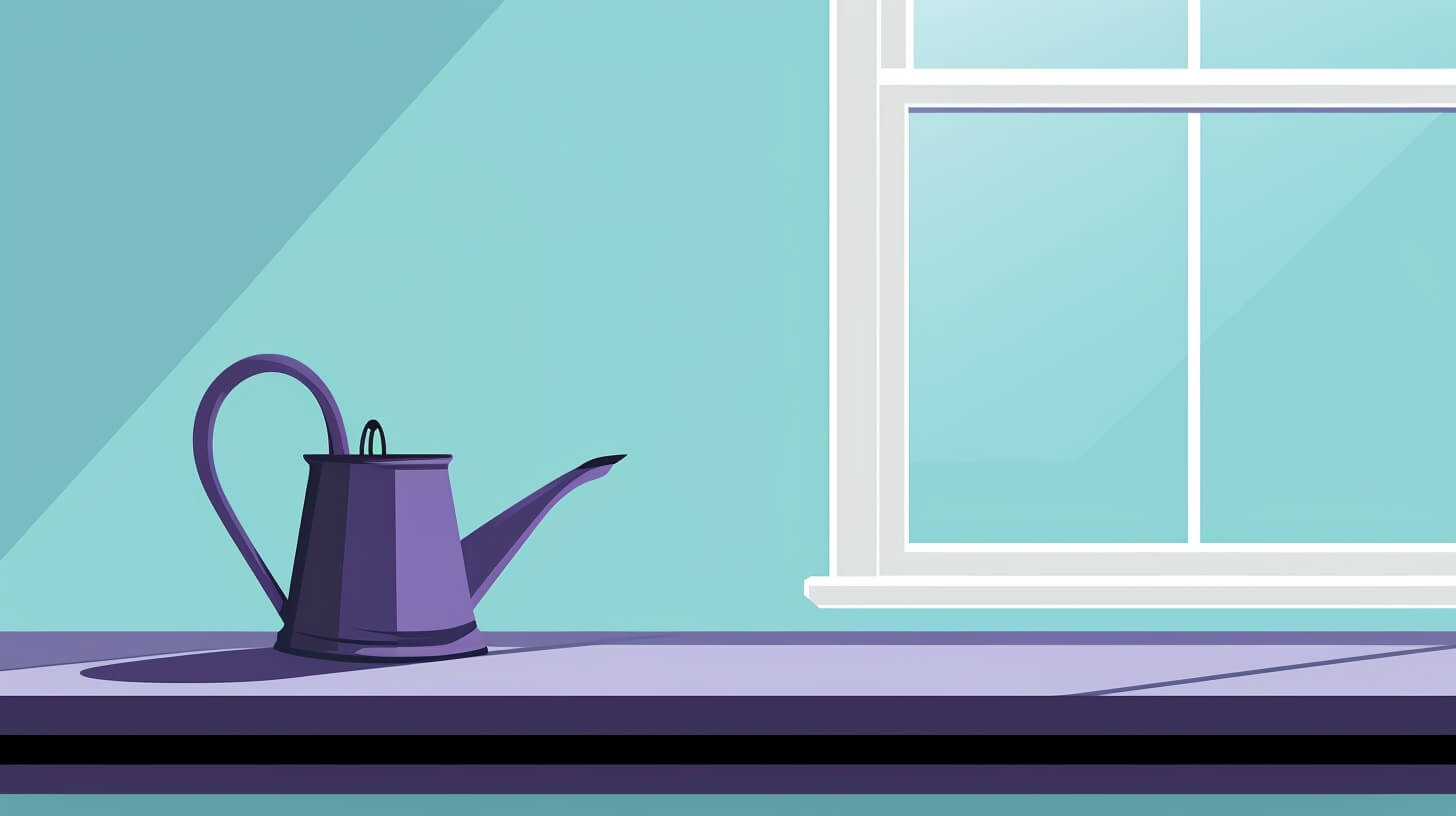a rusty purple watering can on a purple table