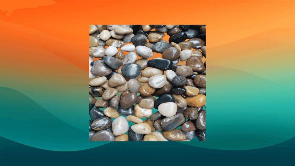 gray and brown stones for potted plants in front of an orange and teal background