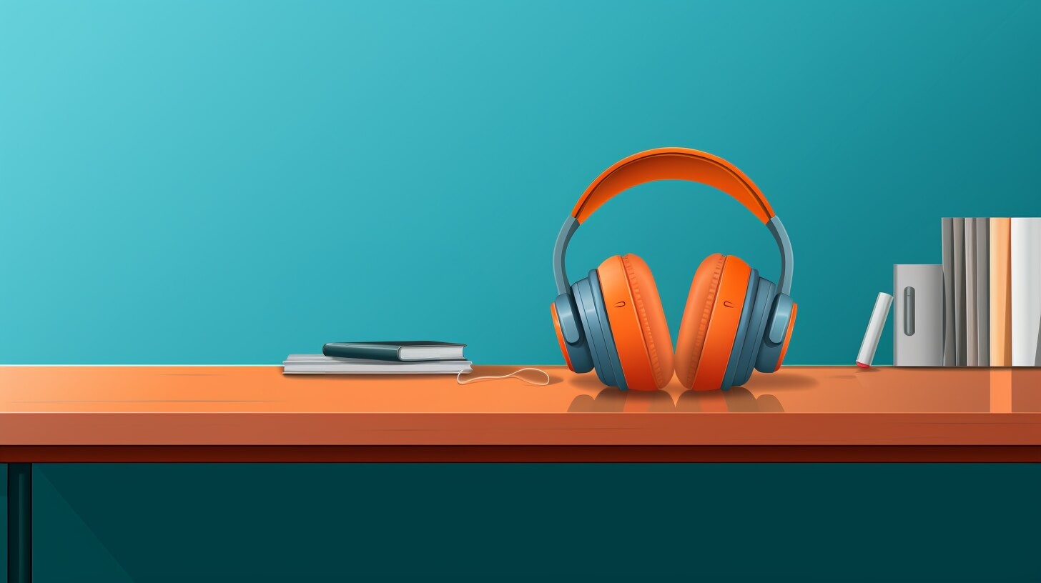 orange headphones on a desk