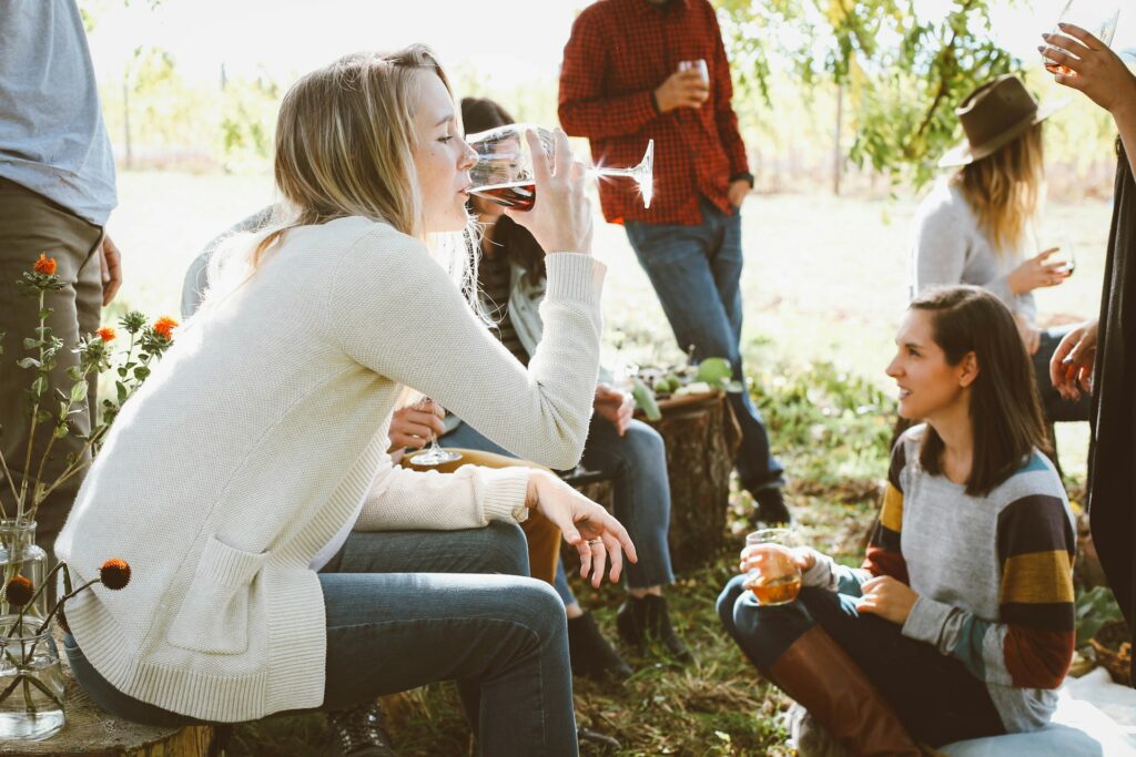 friends and family drinking at a garden party