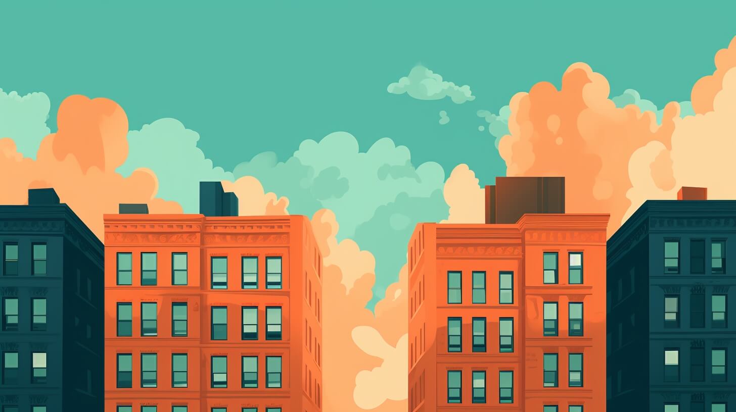 orange and teal apartment buildings