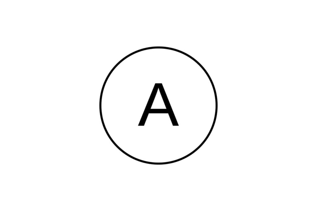 The letter A in uppercase inside a circle