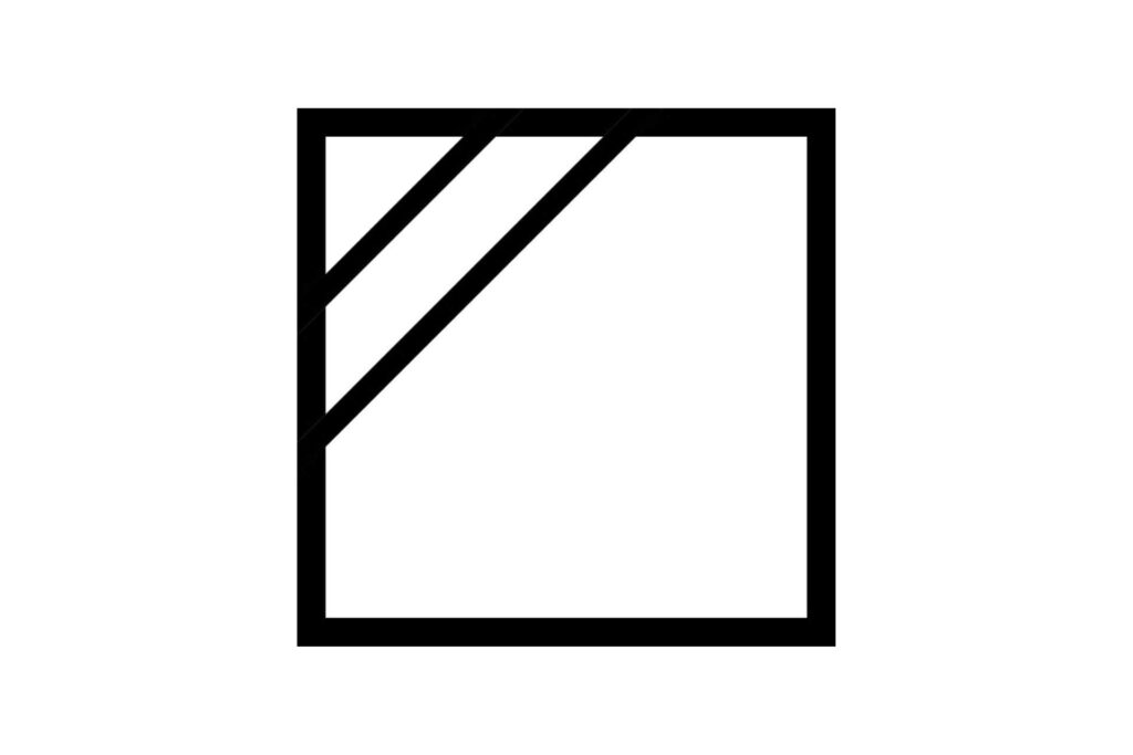 Two parallel diagonal lines in the top-left corner of a square