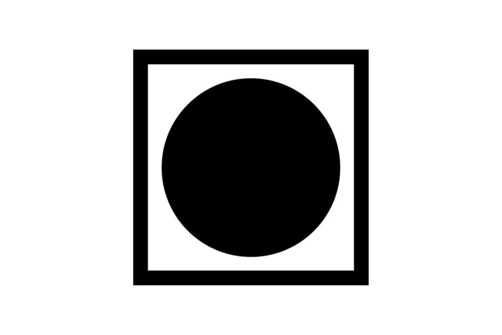 A black circle inside a square