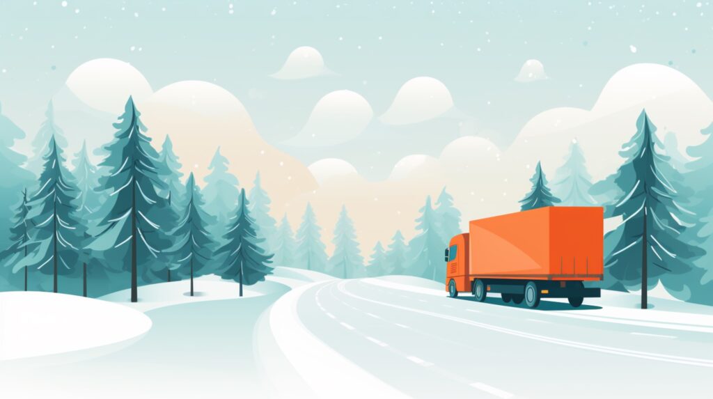 moving truck driving on a snowy road