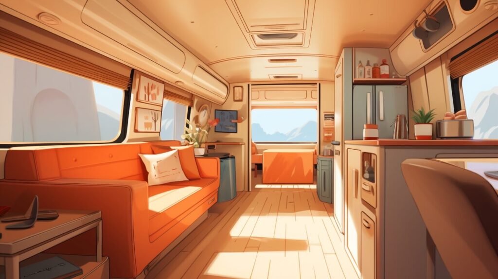 living room inside a tiny house