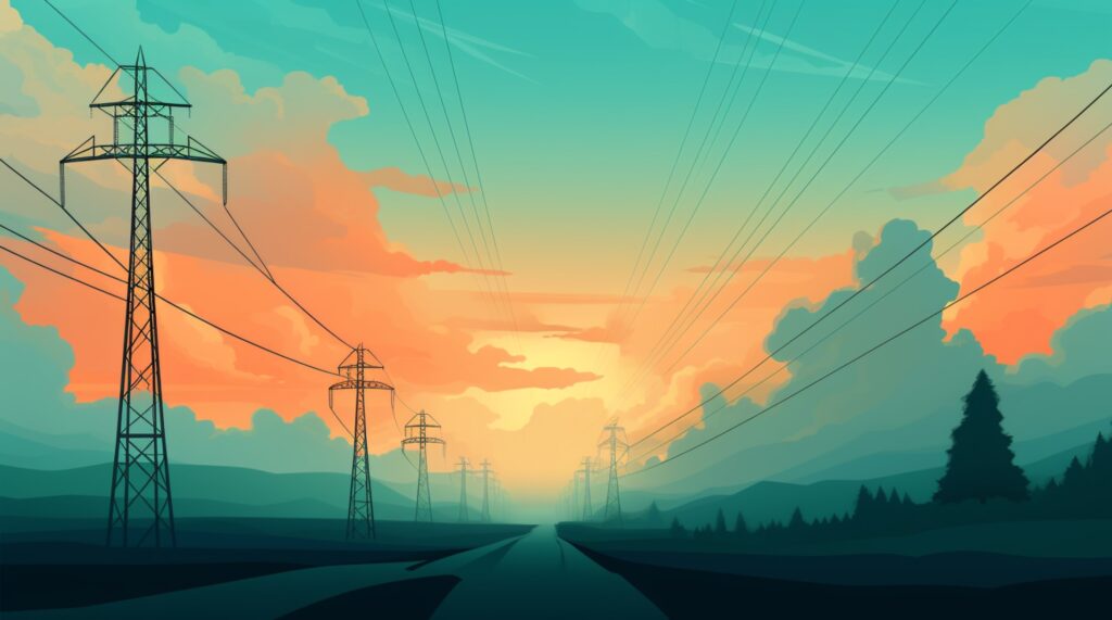 power lines with sunset