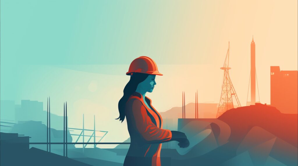 woman wearing a hard hat on a construction site