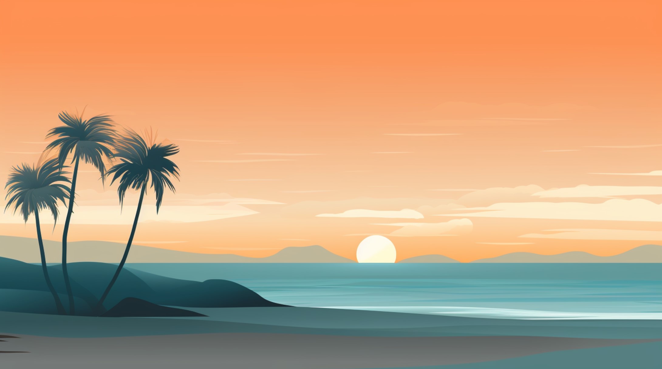beach with palm trees and a sunset