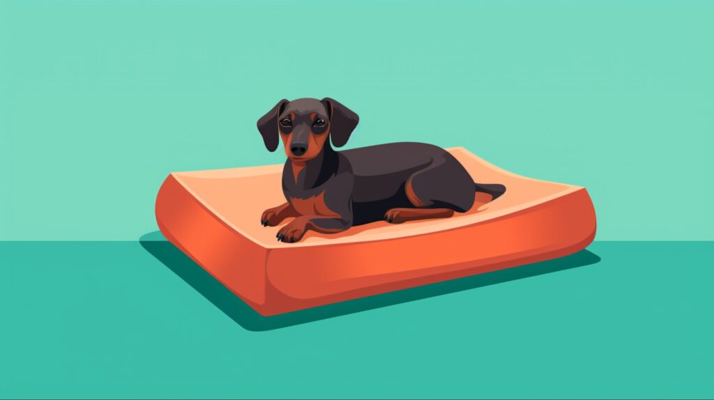dog sitting on a dog bed