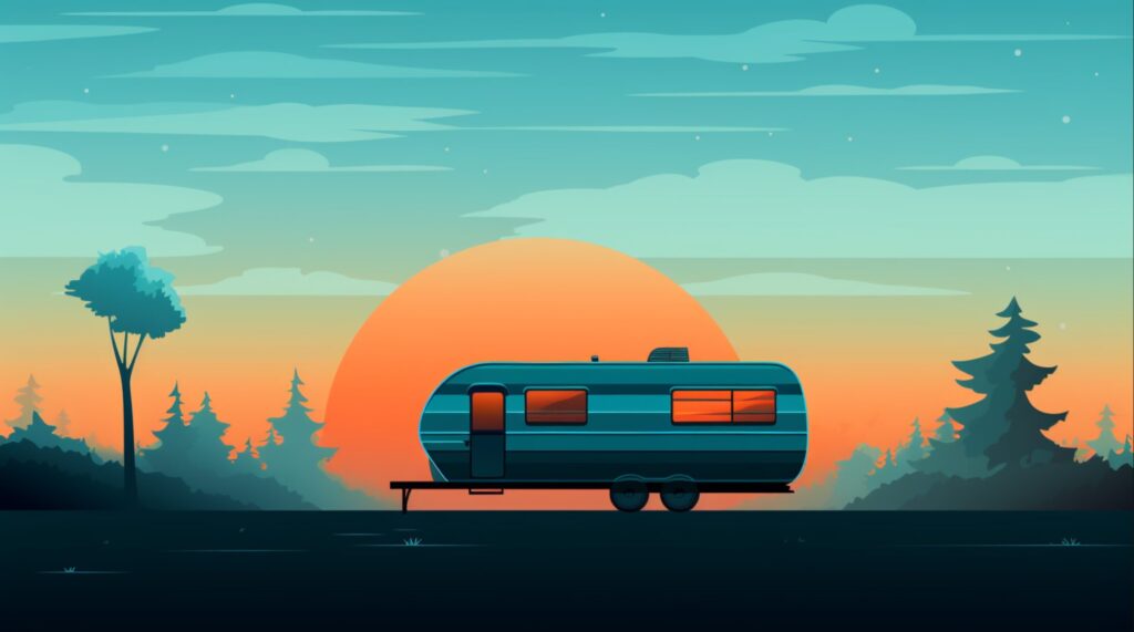 trailer home with sunset