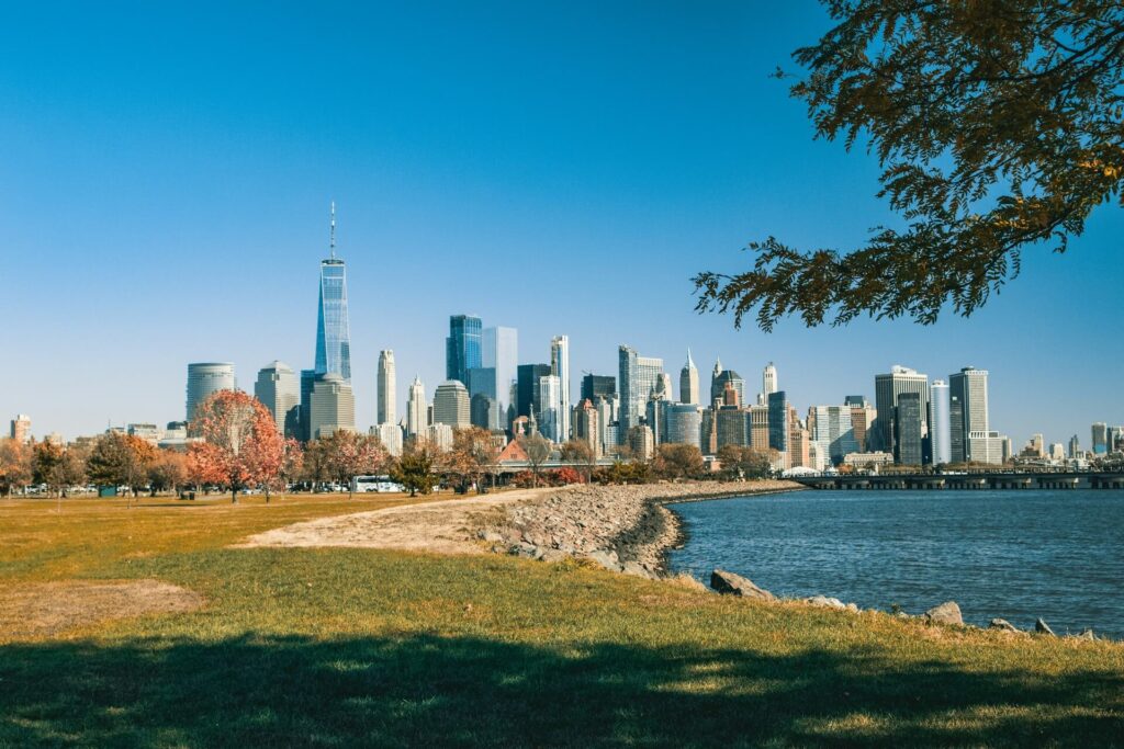 Liberty State Park against the backdrop of the Jersey City skyline.