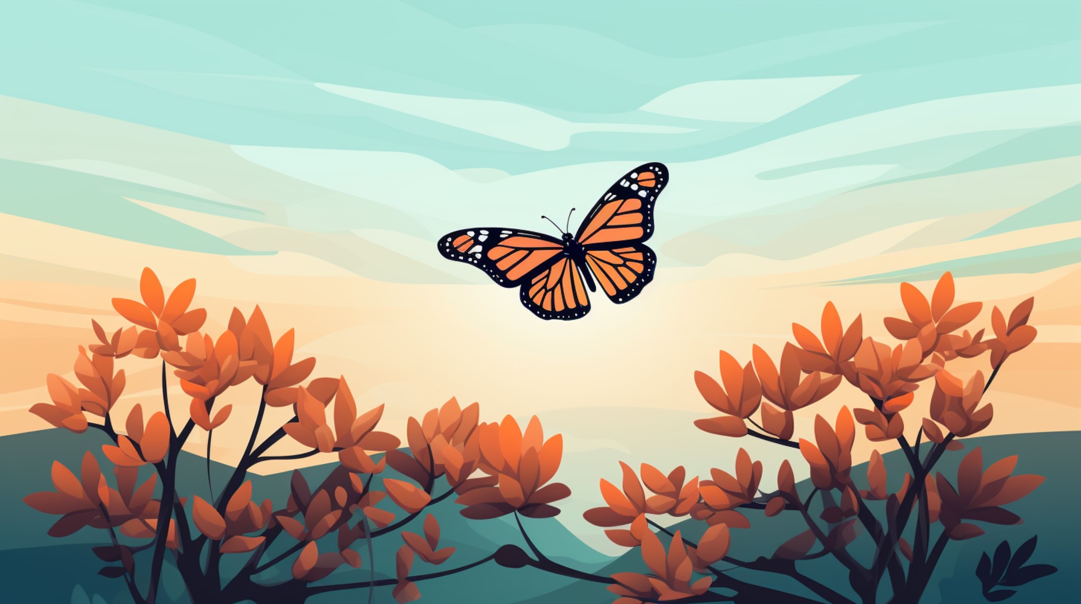 monarch butterfly flying overtop of a butterfly bush