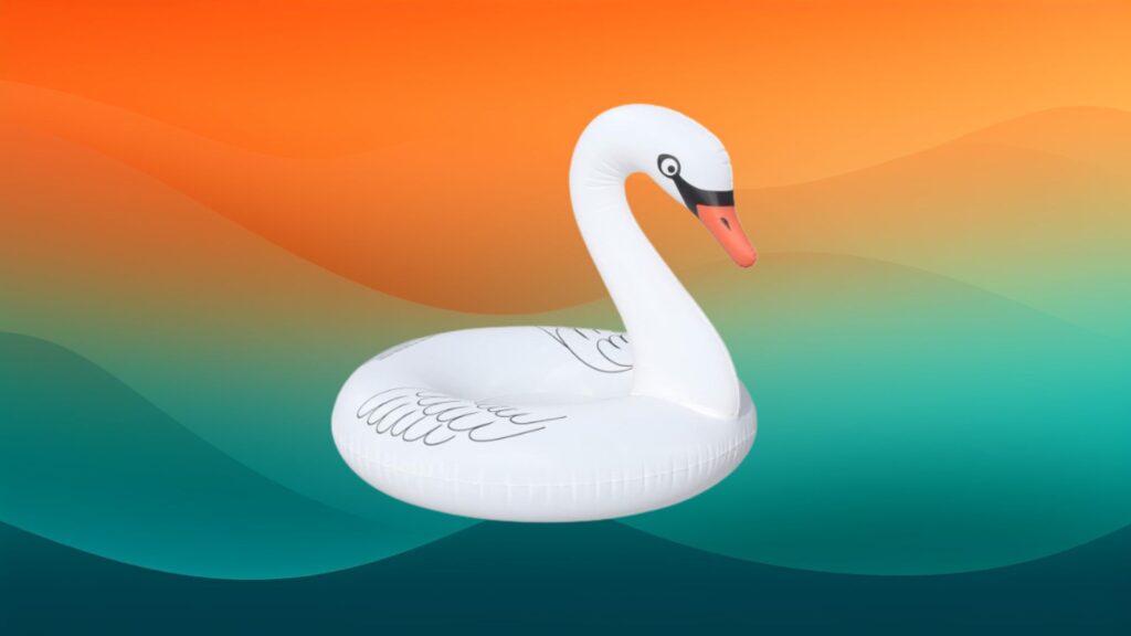 swan pool float with teal and orange background