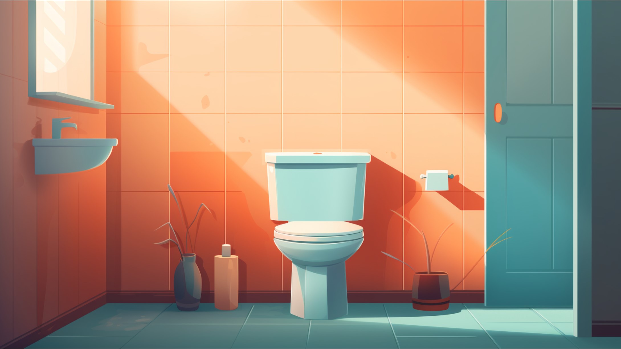 orange bathroom with toilet and sink
