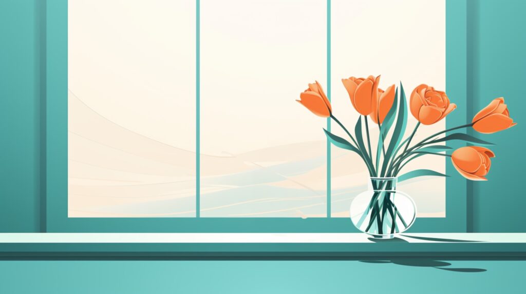 orange flowers in a clear vase sitting on a window sill