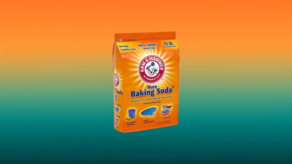 orange bag of Arm & Hammer baking soda