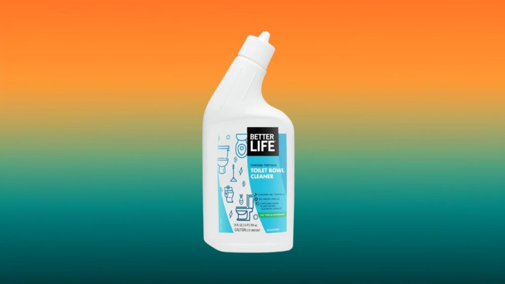 white and blue bottle of Better Life toilet bowl cleaners